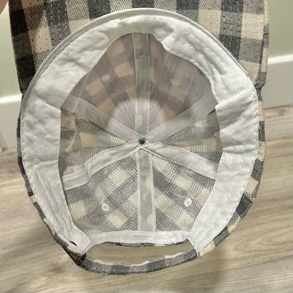 Cocus Pocus Buffalo Check Baseball Cap Gray Cream Adjustable Hat One Size - Picture 4 of 8
